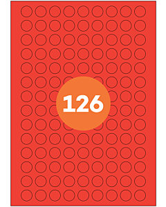 A4 Label Sheets 126 Labels Per Sheet 16mm Diameter Red Permanent