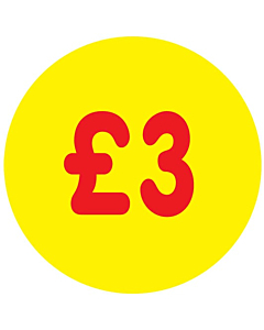 £3 Price Labels 30mm Permanent