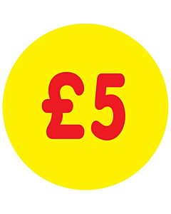 £5 Price Labels 30mm Permanent