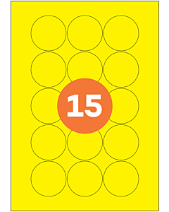 A4 Label Sheets 15 Labels Per Sheet 50mm Diameter Yellow Permanent