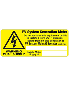 Solar PV Dual Supply Labels 100x40mm