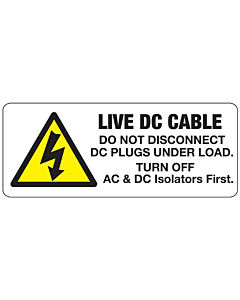 Live DC Cable PV Labels 100x40mm
