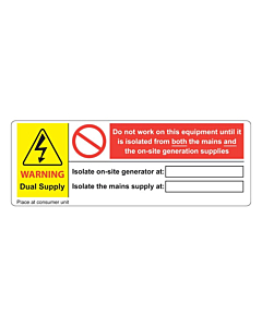 PV Dual Supply Consumer Unit Labels 132x47mm
