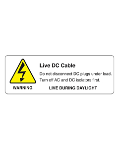Live DC Cable PV Warning Labels 94x33mm