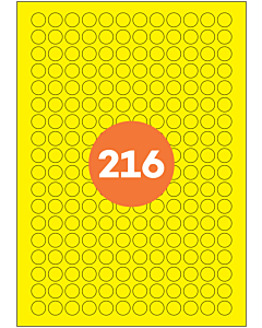 A4 Label Sheets 216 Labels Per Sheet 13mm Diameter Yellow Permanent