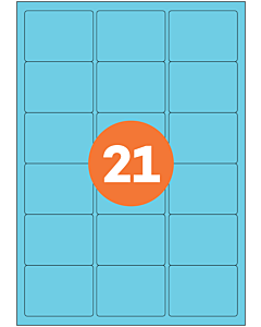 A4 Label Sheets 21 Labels Per Sheet 64x38mm Blue Permanent