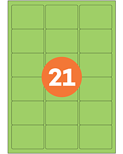 A4 Label Sheets 21 Labels Per Sheet 64x38mm Green Permanent