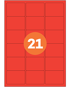 A4 Label Sheets 21 Labels Per Sheet 64x38mm Red Permanent