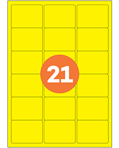 A4 Label Sheets 21 Labels Per Sheet 64x38mm Yellow Permanent