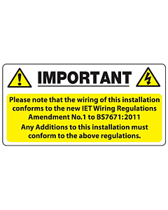 BS7671 Wiring Colours Labels 100x50mm
