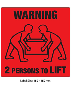 2 Persons to Lift Labels 150x150mm