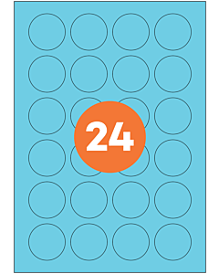 A4 Label Sheets 24 Labels Per Sheet 40mm Diameter Blue Permanent