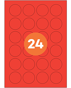 A4 Label Sheets 24 Labels Per Sheet 40mm Diameter Red Permanent