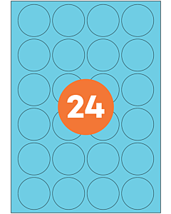 A4 Label Sheets 24 Labels Per Sheet 45mm Diameter Blue Permanent