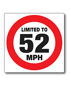 Limited to 52 MPH Sticker - 125x125mm Pack Size 10