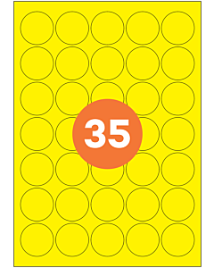 A4 Label Sheets 35 Labels Per Sheet 37mm Diameter Yellow Permanent