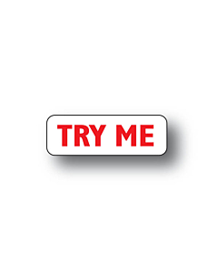 Try Me Stickers Red on Clear 30x10mm