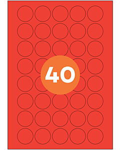 A4 Label Sheets 40 Labels Per Sheet 32mm Diameter Red Permanent