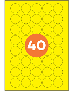 A4 Label Sheets 40 Labels Per Sheet 32mm Diameter Yellow Permanent