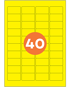 A4 Label Sheets 40 Labels Per Sheet 46x25mm Yellow Permanent