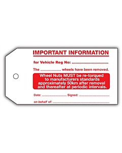 Wheel Nut Re-Torque Tag 134x67mm