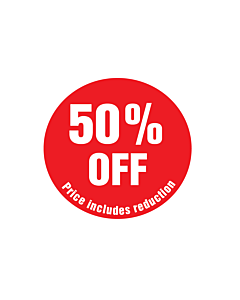 50% Off Price Includes Reduction Stickers