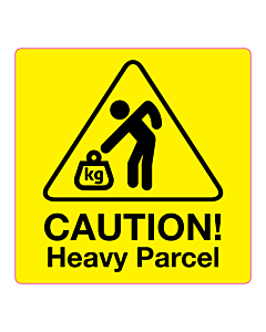 Caution Heavy Parcel Labels 100x100mm