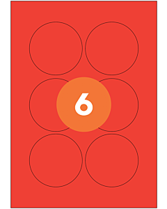 A4 Label Sheets 6 Labels Per Sheet 76mm Diameter Red Permanent