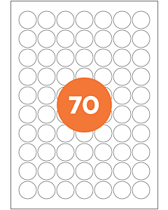 A4 Label Sheets 70 Labels Per Sheet 25mm Diameter White Removable