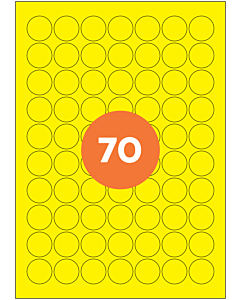A4 Label Sheets 70 Labels Per Sheet 25mm Diameter Yellow Permanent