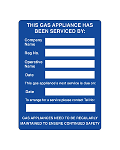 Gas Appliance Service Stickers 75x100mm
