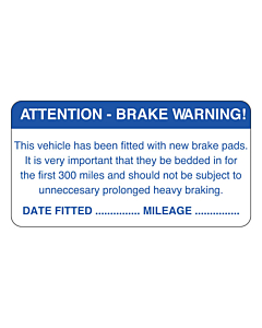 New Brake Pads Labels 63x33mm