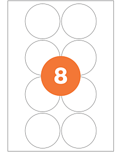A4 Label Sheets 8 Labels Per Sheet 69mm Diameter White Removable