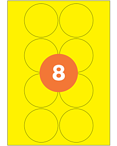 A4 Label Sheets 8 Labels Per Sheet 69mm Diameter Yellow Permanent