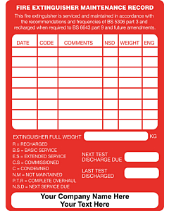 Personalised Fire Extinguisher Maintenance Labels
