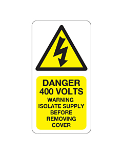 Danger 400 Volts Isolate Supply Labels 33x63mm
