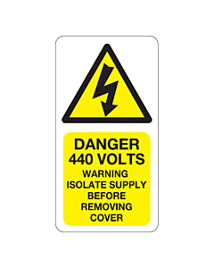 Danger 440 Volts Isolate Supply Labels 33x63mm