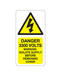 Danger 3300 Volts Isolate Supply Labels 33x63mm