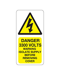 Danger 3300 Volts Isolate Supply Labels 25x50mm