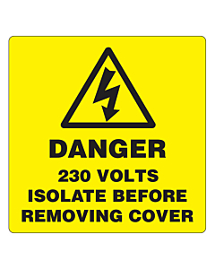 Danger 230 Volts Isolate Supply Labels 50x50mm