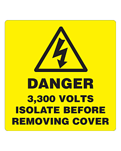 Danger 3300 Volts Isolate Supply Labels 100x100mm
