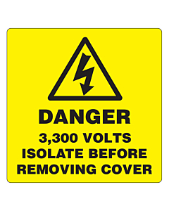 Danger 3300 Volts Isolate Supply Labels 50x50mm