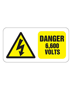Danger 6600 Volts Labels 63x33mm