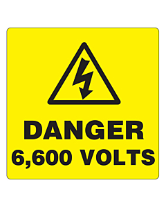 Danger 6600 Volts Labels 50x50mm