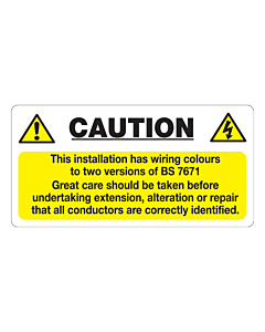 BS7671 Wiring Colours Labels 100x50mm