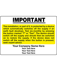 Personalised 18th Edition RCD Test Labels 95x65mm