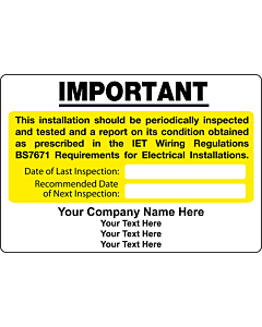 Personalised Periodic Inspection Labels 95x65mm