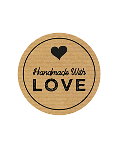 Kraft Handmade with Love Heart Stickers 30mm