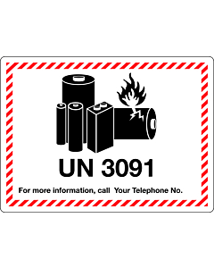 Personalised UN3091 Lithium Metal Battery Shipping Labels 105x74mm