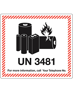 Personalised UN3481 Lithium Ion Battery Shipping Labels 120x110mm